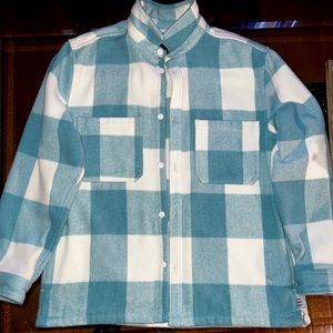 Blue plaid jacket fleece material